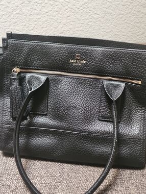 kate spade Black Pebbled Leather Zip-Front Tote